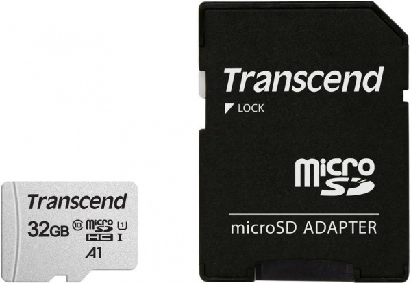 Карта памяти 32GB MicroSD Transcend 300S UHS-I U1 + SD адаптер Фото
