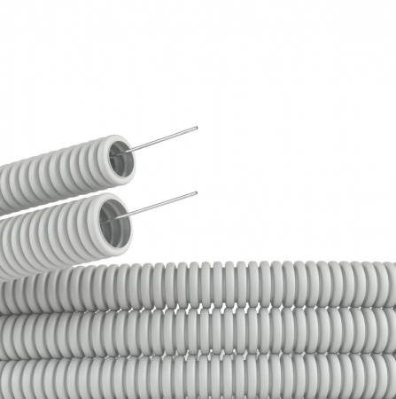 Труба ПВХ легкая серая D=25 (91925) Труба гофрированная с протяжкой, не распространяющая горение Фото