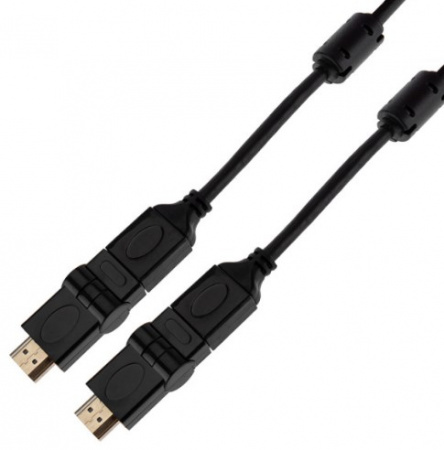 Шнур HDMI - HDMI с фильтрами, длина 2 метра, угловой 360° (GOLD) (PVC пакет) REXANT Фото
