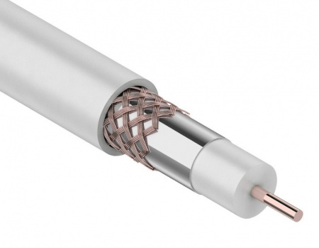 Кабель коаксиальный REXANT RG-6U+Cu, 75 Ом, Cu/Al/Cu, 75%, бухта 100 м, белый Фото