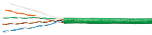 Cabeus UTP-4P-Cat.5e-SOLID-LSLTx-GN Кабель витая пара UTP (U/UTP), категория 5e, 4 пары (24 AWG), одножильный, нг(А)-LSLTx, зеленый (305 м), системная гарантия 25 лет. Фото