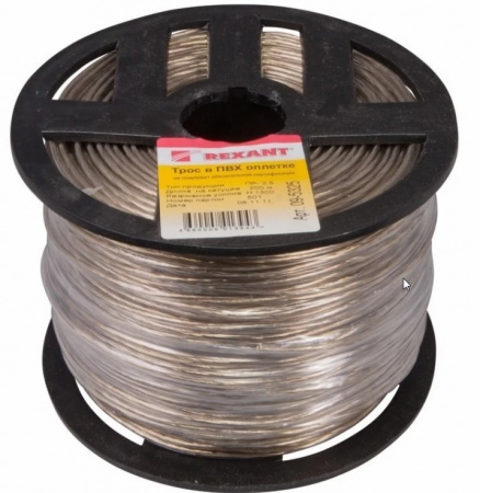 Трос стальной в ПВХ оплетке d=2,5 мм, прозрачный (бухта 200 м)  REXANT Фото