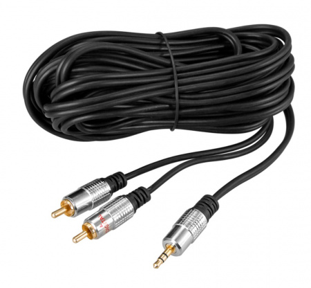 Шнур Стерео 3,5 мм - 2 RCA, длина 5 метров (GOLD-металл) REXANT Фото