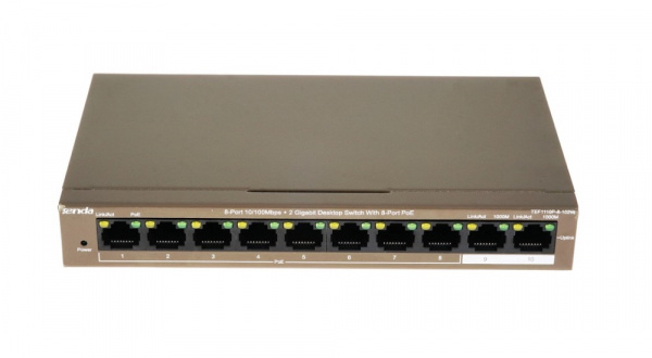 TEF1110P-8-102W 8-портовый коммутатор 10/100 Мбит/с + 2 гигабитных порта с 8-портовым PoE Фото