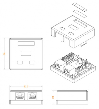 SB1-2-8P8C-C5e-SH-WH Розетка RJ-45 Hyperline  Фото SB1-2-8P8C-C5e-SH-WH Розетка RJ-45 Hyperline  Фото