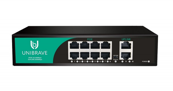 UB-SW-8F2G-120 Base Неуправляемый коммутатор Unibrave с поддержкой PoE на 8 портов и 2 Uplink 1000 Мбит/с Фото UB-SW-8F2G-120 Base Неуправляемый коммутатор Unibrave с поддержкой PoE на 8 портов и 2 Uplink 1000 Мбит/с Фото
