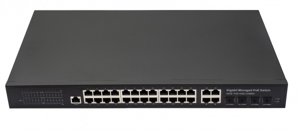 NS-SW-24G4G-PL Управляемый L2 PoE коммутатор Gigabit Ethernet на 24 RJ45 PoE + 4 x GE Combo Uplink порта Фото