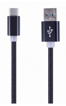 Шнур USB 3.1 type C (male)-USB 2.0 (male) в тканевой оплетке 1 м черный REXANT Фото