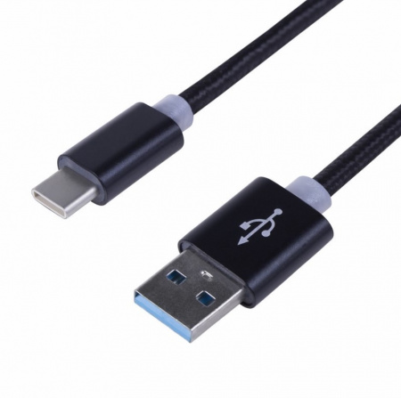 Шнур USB 3.1 type C (male)-USB 2.0 (male) в тканевой оплетке 1 м черный REXANT Фото