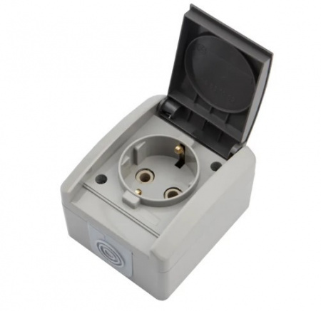 Розетка одноместная KRANZ INDUSTRIAL открытой установки с заземлением, IP54 серая Фото